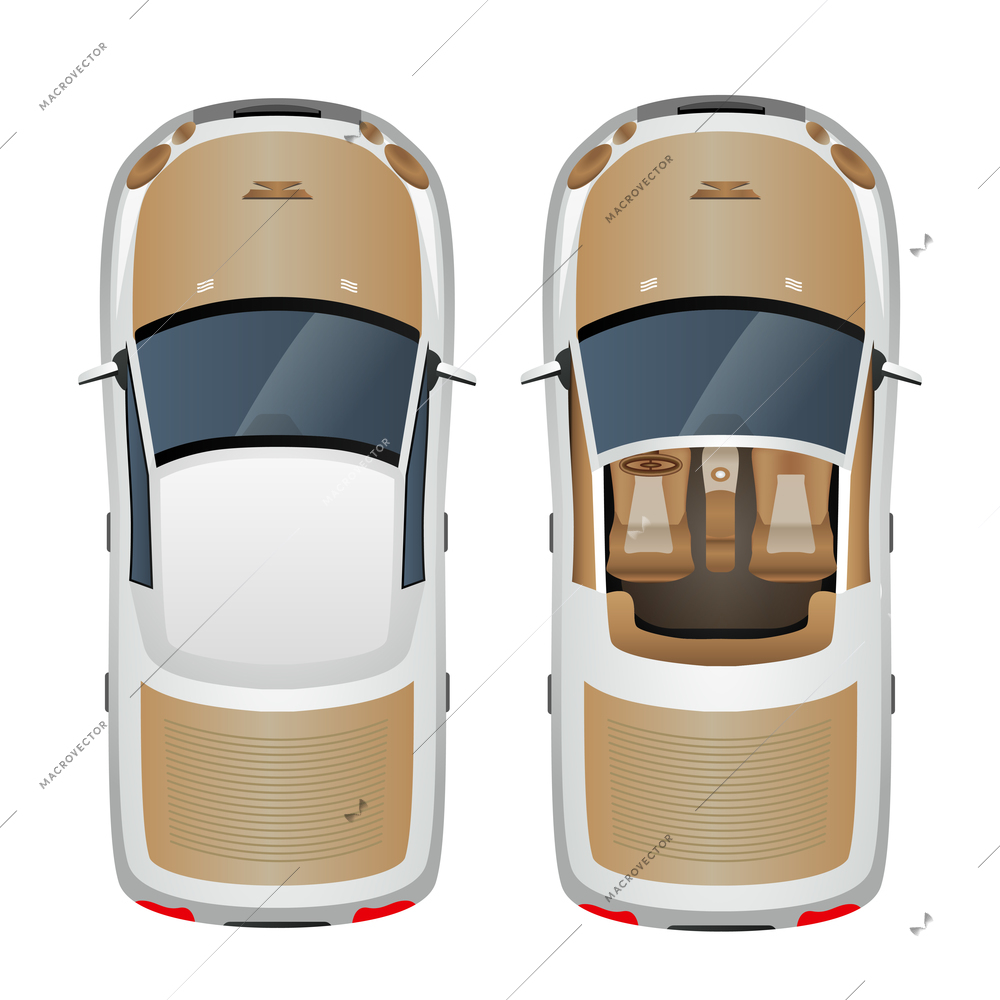 Cabriolet car with closed and open roof top view isolated vector illustration