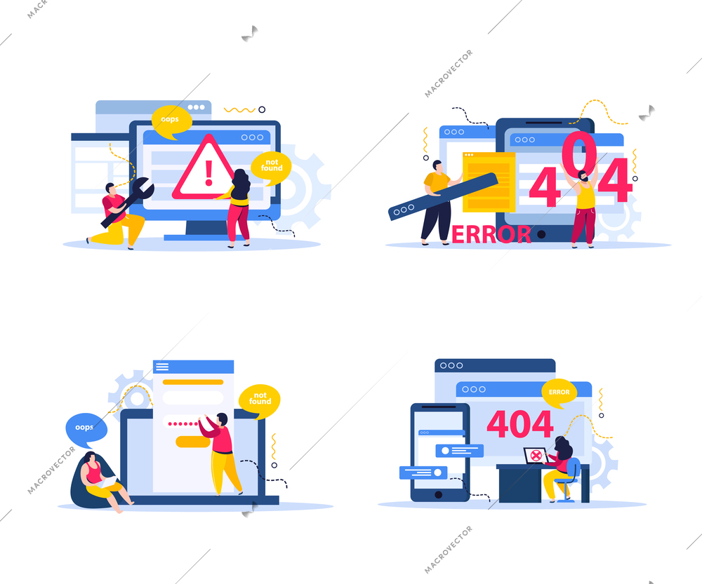 Computer repair concept icons set with maintenance symbols flat isolated vector illustration