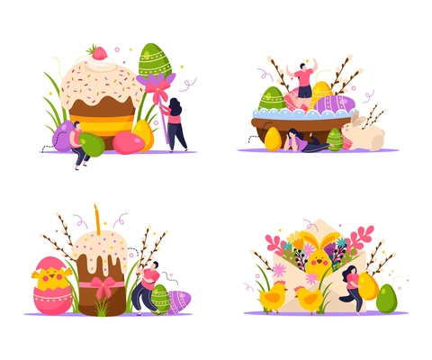 Easter concept icons set with colored eggs flat isolated vector illustration