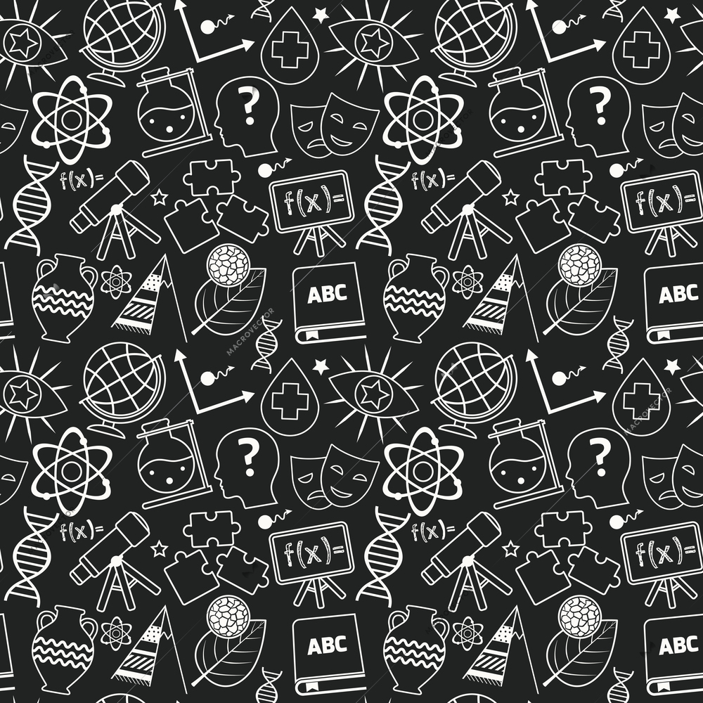 Education chalkboard seamless pattern with science theories areas symbols vector illustration