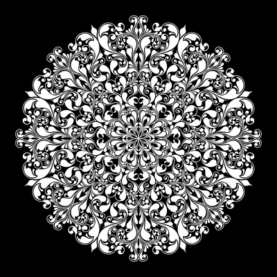 Ornamental round pattern on black isolated vector illustration