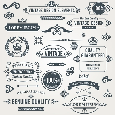 Vintage design elements frames and ornaments set isolated vector illustration