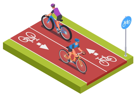Cycling sport isometric concept with recreational track symbols vector illustration