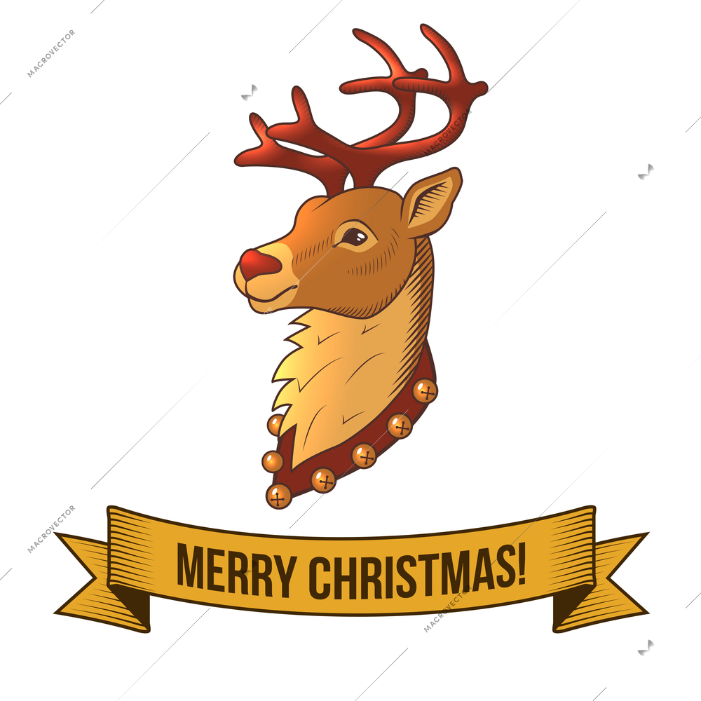 Merry christmas new year holiday deer icon with ribbon vector illustration