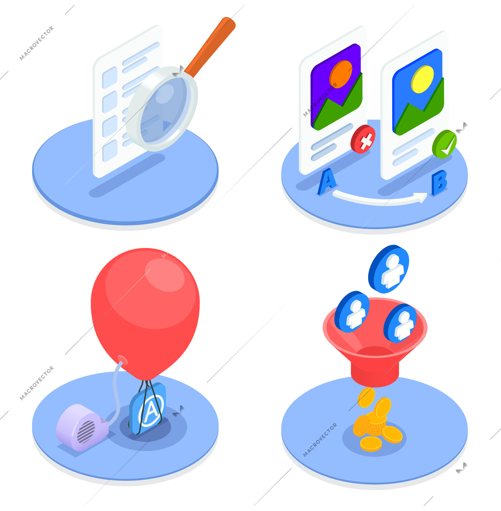 App store optimization 2x2 design concept with 3d colorful symbols isolated on white background vector illustration