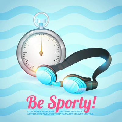 Healthy lifestyle background with stopwatch and swimming glasses be sporty background vector illustration