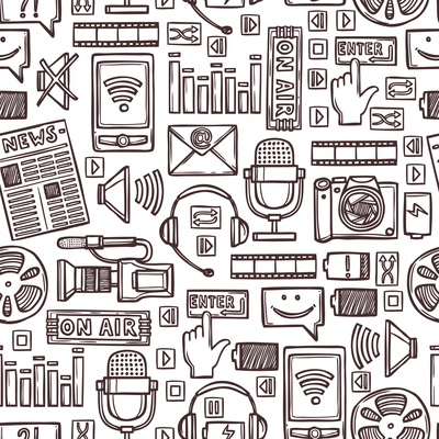 Media network communication technology network sketch seamless pattern vector illustration