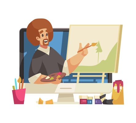 Cartoon man art blogger painting picture online vector illustration