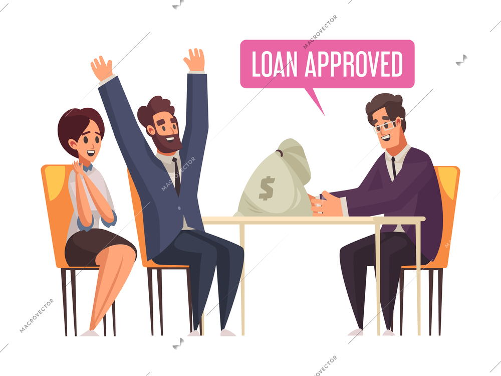 Happy couple with approved mortgage loan cartoon vector illustration