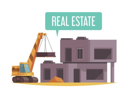 Real estate cartoon icon with house construction site vector illustration