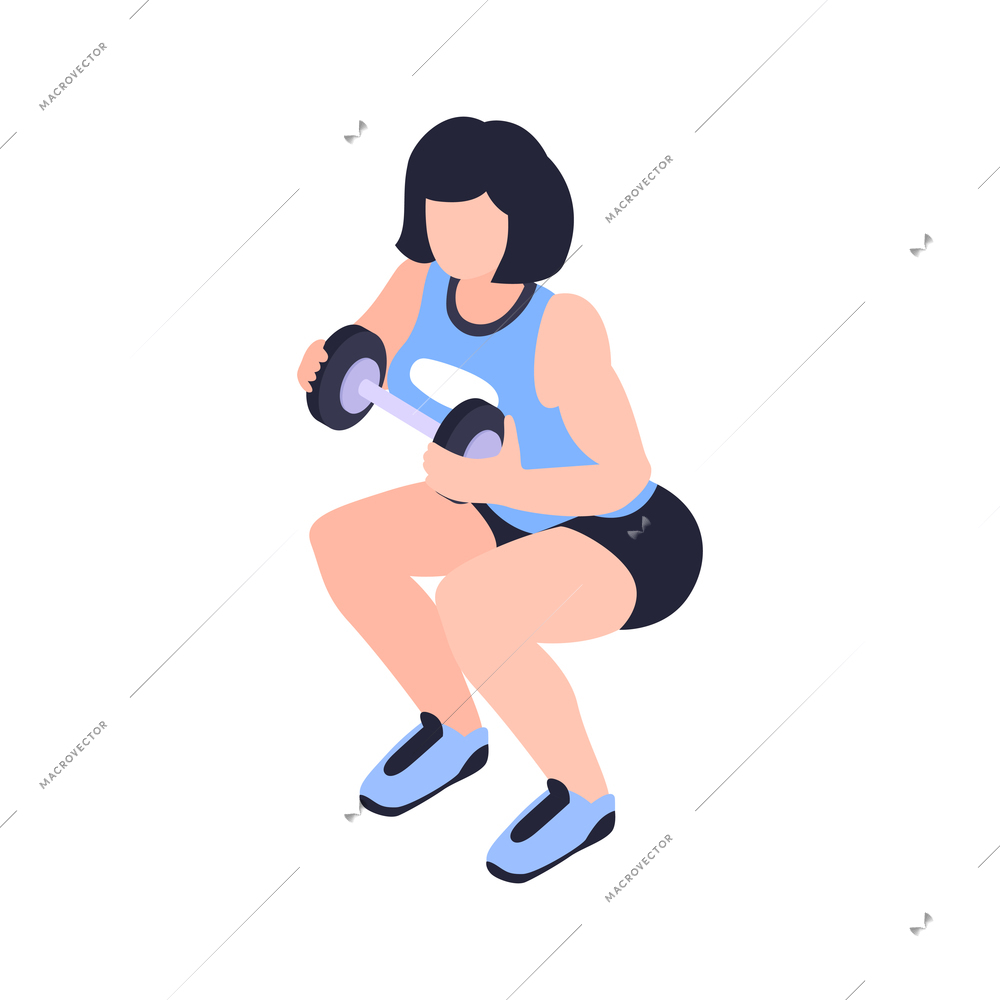 Fitness isometric icon with woman doing squats with dumbbell vector illustration