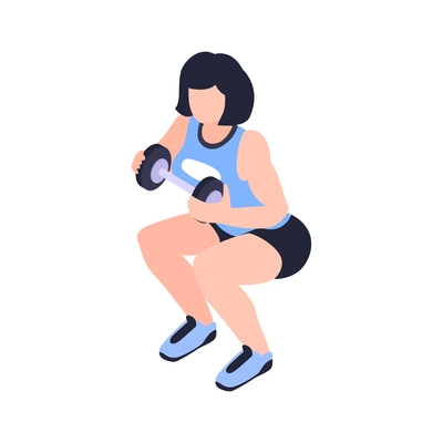 Fitness isometric icon with woman doing squats with dumbbell vector illustration