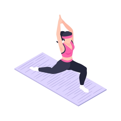 Character of woman doing yoga isometric icon on white background vector illustration