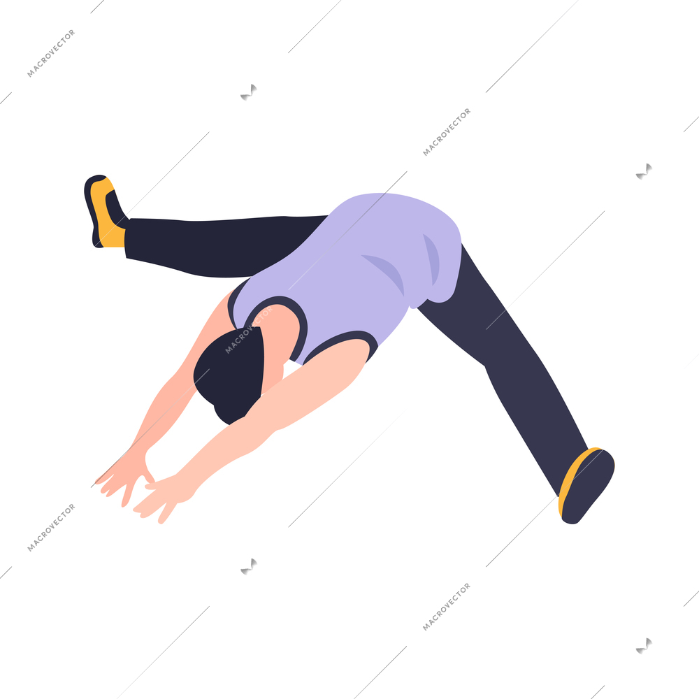 Isometric icon with man stretching on white background vector illustration