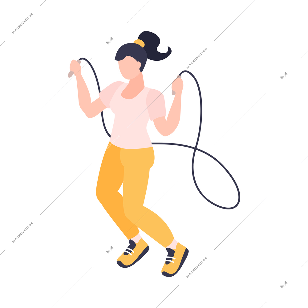 Woman in sportswear skipping with jumping rope 3d isometric icon vector illustration
