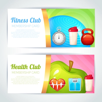 Fitness health club membership card design horizontal banners set isolated vector illustration