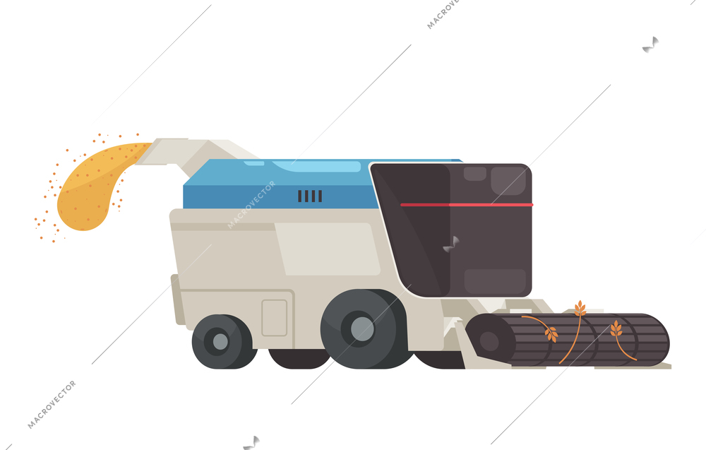 Smart automatic combine harvester at work flat icon on white background vector illustration