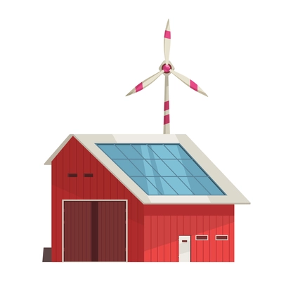 Modern granary building with solar panel and wind mill flat icon vector illustration