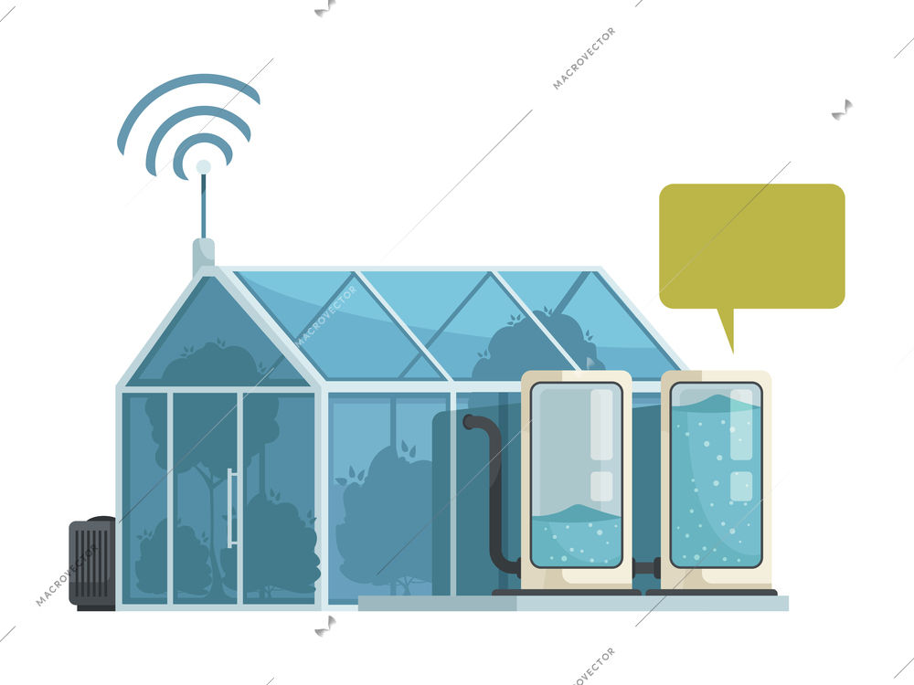 Modern greenhouse with remotely controlled equipment flat icon vector illustration