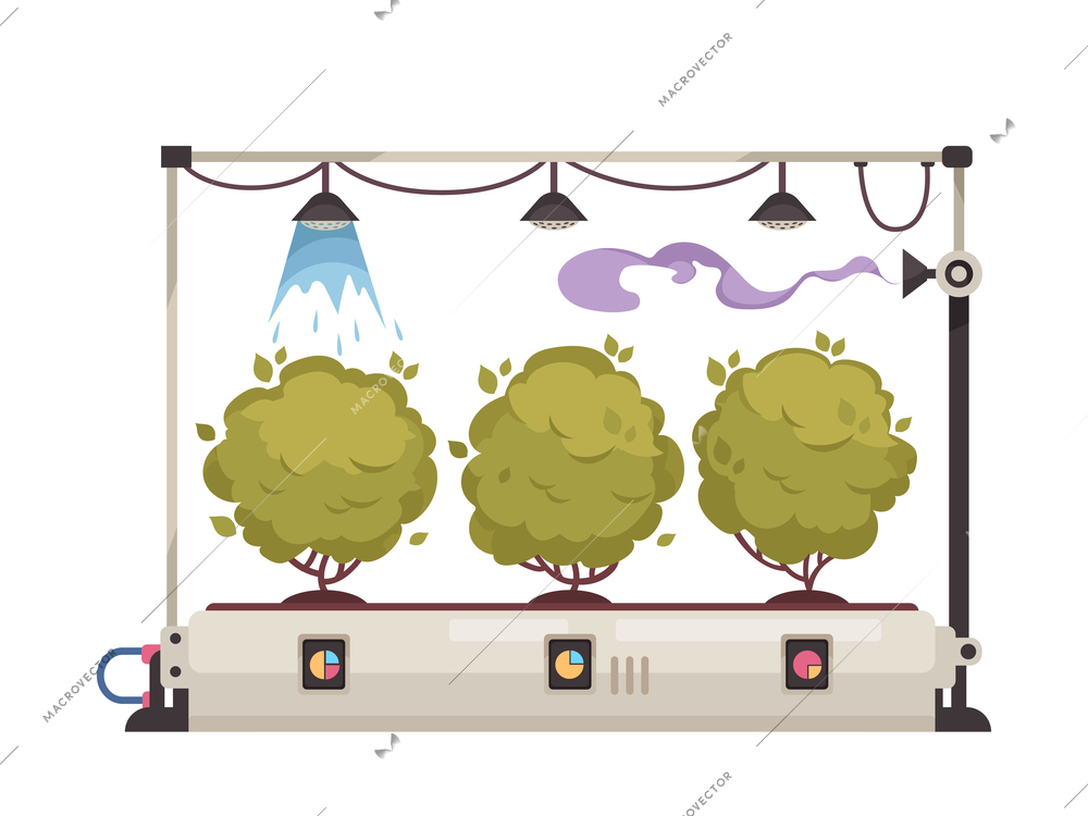 Smart farm flat icon with automatic equipment monitoring trees grow vector illustration