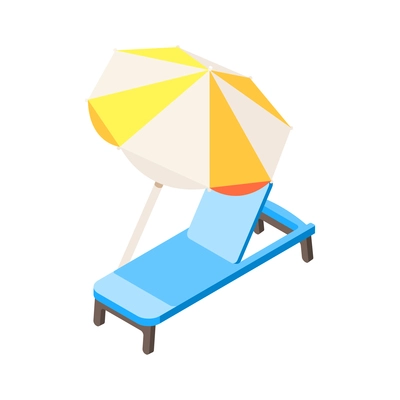 Blue beach lounge and umbrella isometric icon on white background vector illustration