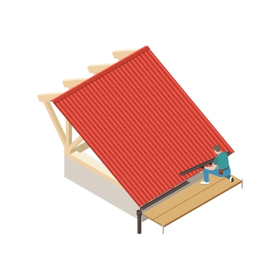 Roofer installing roof eave 3d icon on white background isometric vector illustration