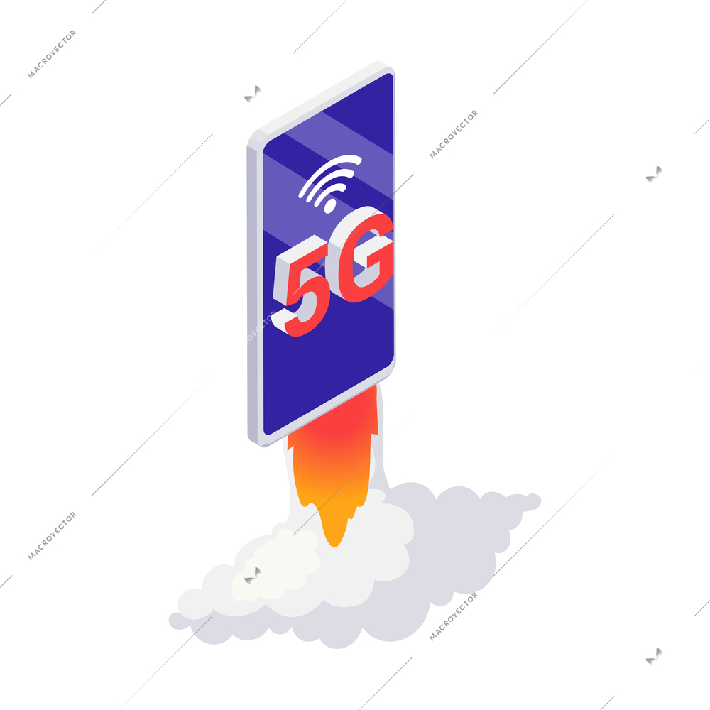 High speed 5g internet concept with smartphone launching like rocket 3d vector illustration