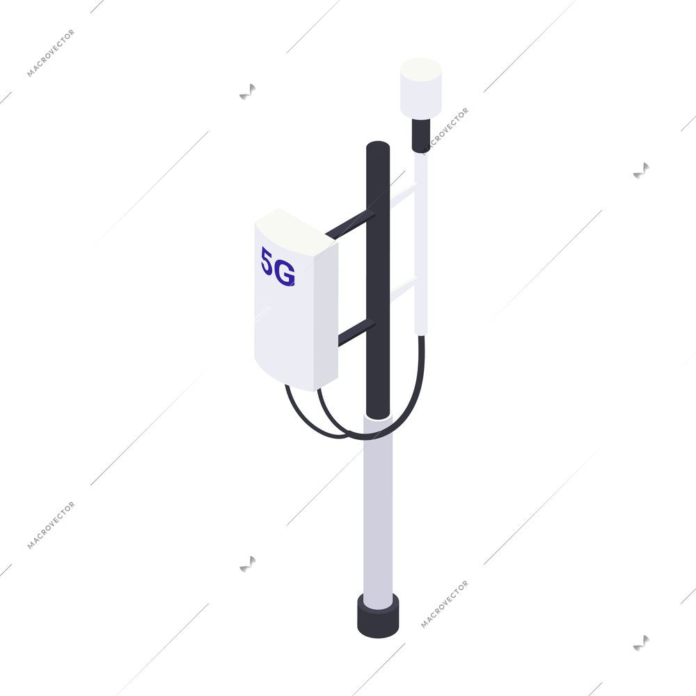 Telecommunication tower with 5g internet technology receiver isometric icon vector illustration