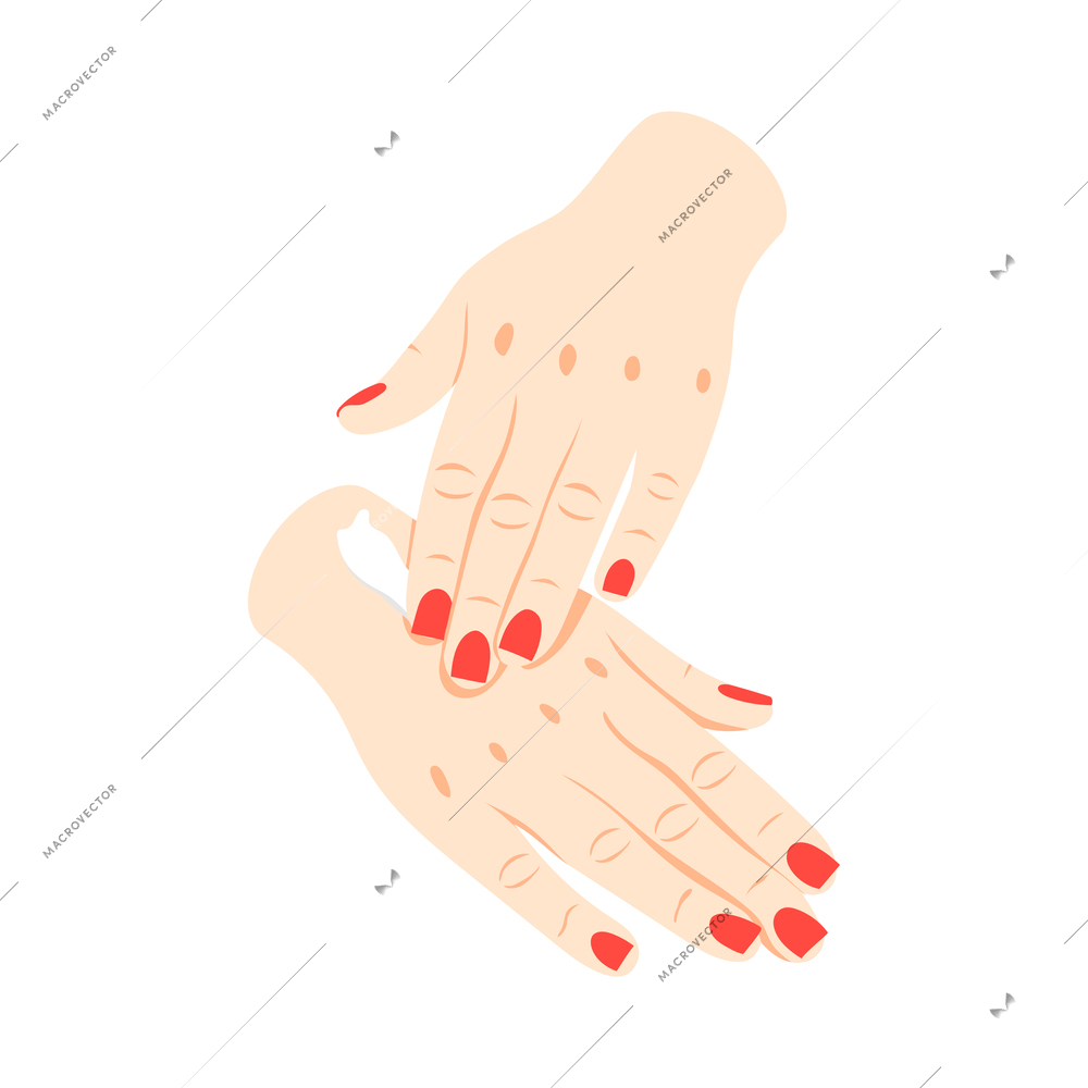 Female hands applying cream 3d isometric vector illustration