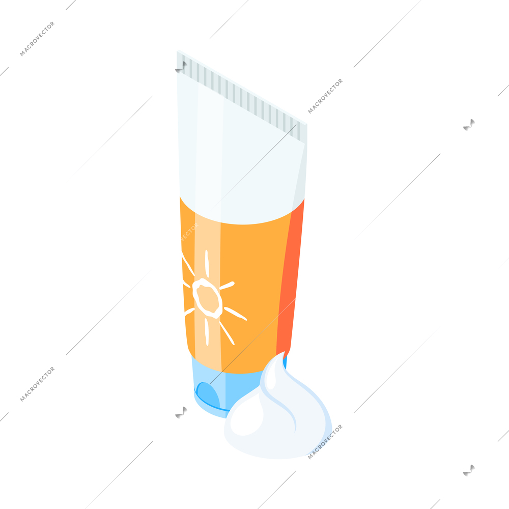 Isometric tube of suncream on white background 3d vector illustration