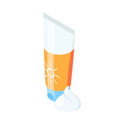 Isometric tube of suncream on white background 3d vector illustration