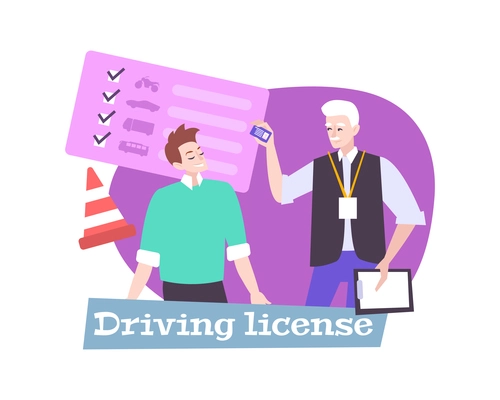 Happy man getting driving license at school flat vector illustration