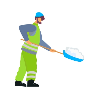 Caretaker cleaning streets from snow flat vector illustration