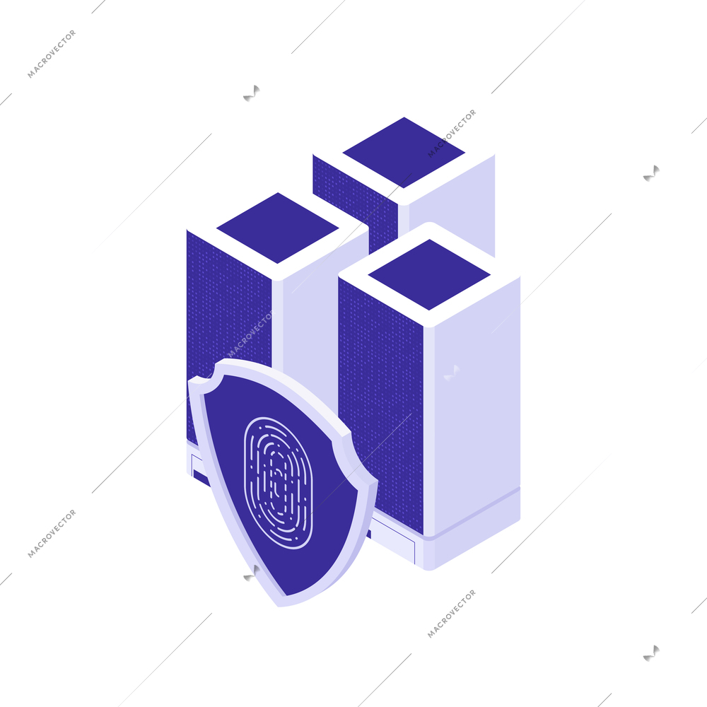 Cyber security concept with data center and shield on white backgroud isometric vector illustration