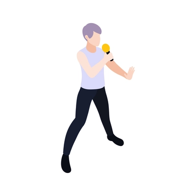 Singing with microphone and dancing male pop musician isometric 3d icon vector illustration