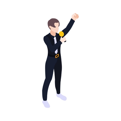 Isometric icon with male kpop singer on white background vector illustration