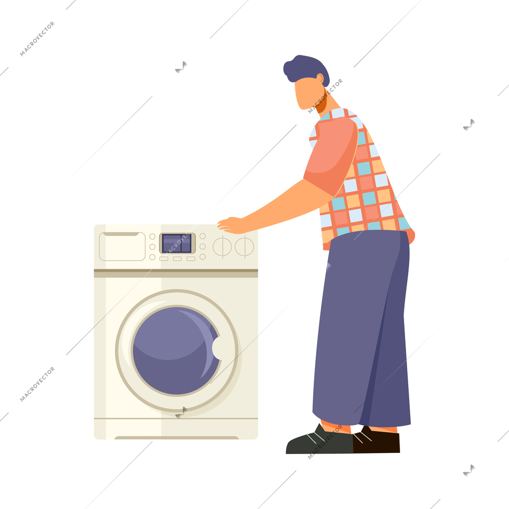 Man buying washing machine in home applicance store flat icon vector illustration