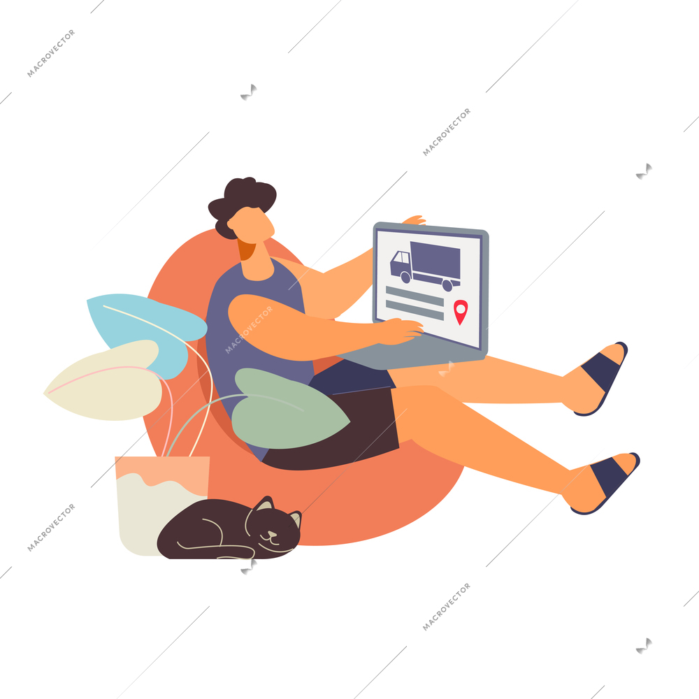 Flat character ordering goods in online store with home delivery flat vector illustration