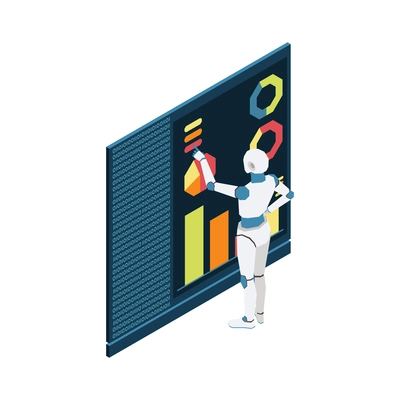 Artificial intelligence icon with isometric robot and computer programme vector illustration