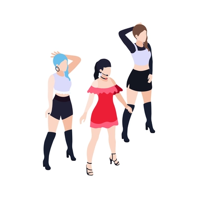 Isometric icon with girl dancing group performing on high heels 3d vector illustration