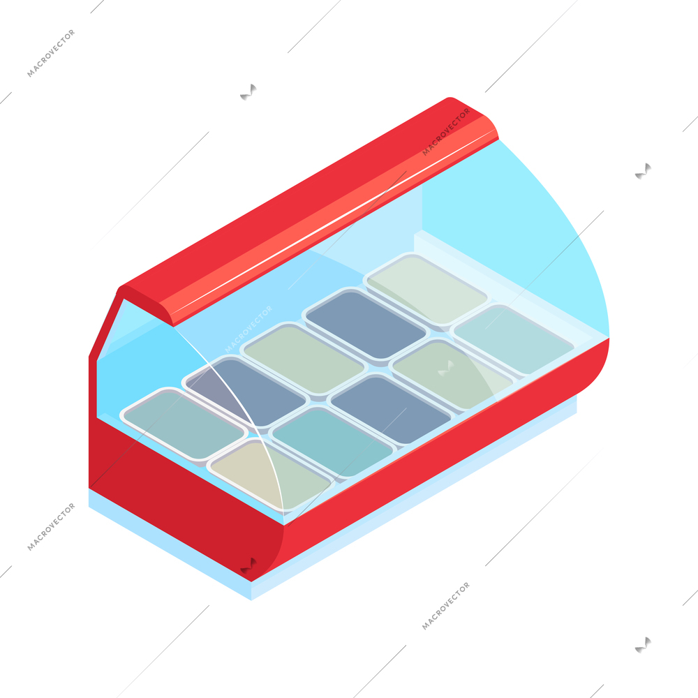 Isometric icon with refrigeration showcase in supermarket on white background vector illustration