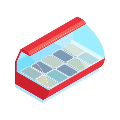 Isometric icon with refrigeration showcase in supermarket on white background vector illustration