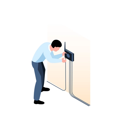 System administator installing internet router isometric vector illustration