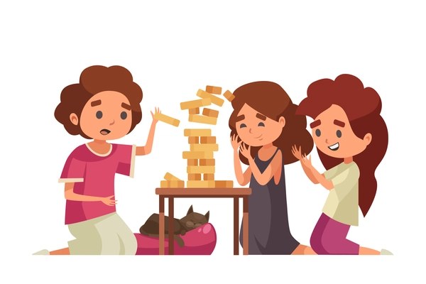 Cartoon kids playing jenga vector illustration