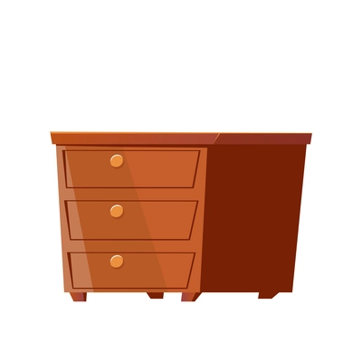 Flat furniture item icon with wooden chest of drawers on white backgroud vector illustration