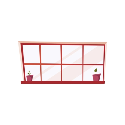 Flat icon of big house window with potted plants on sill vector illustration