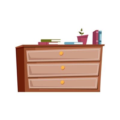 Drawer chest with books for living room interior flat icon vector illustration