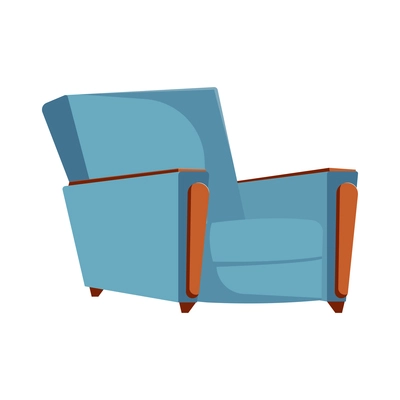 Flat icon of soft blue armchair with wooden armpads vector illustration