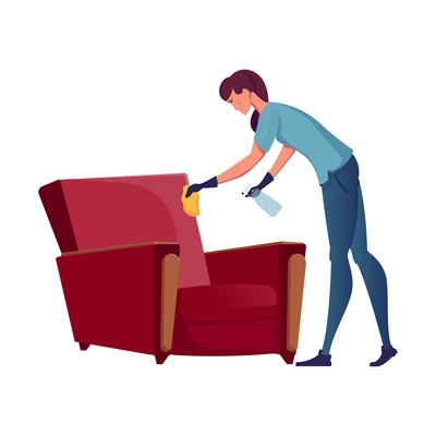 Flat icon with woman dusting armchair vector illustration