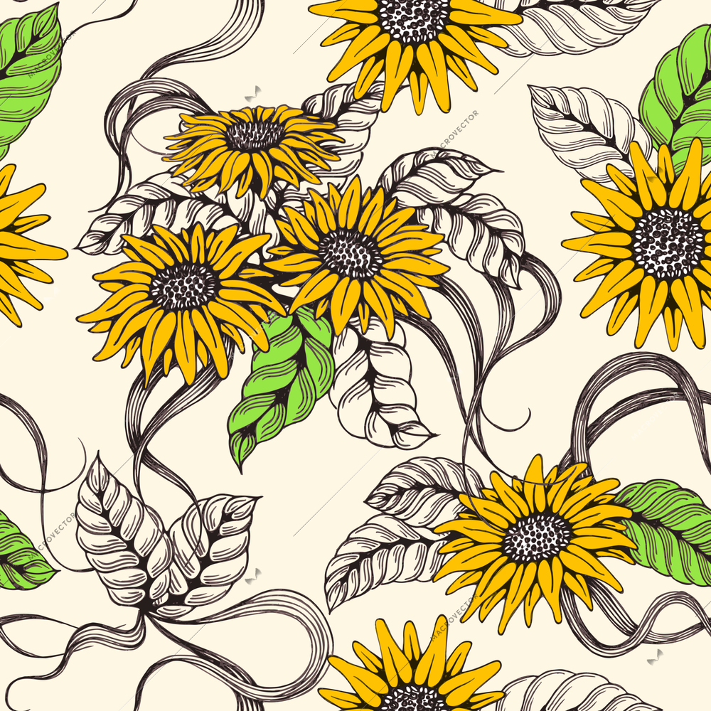 Romantic sealmess yellow floral background vector illustration